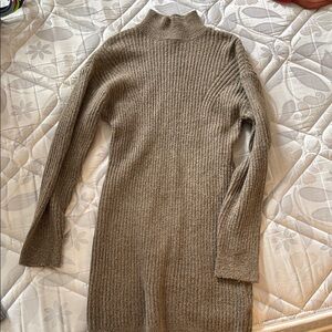 Ribbed Knit Sweater Dress in Taupe